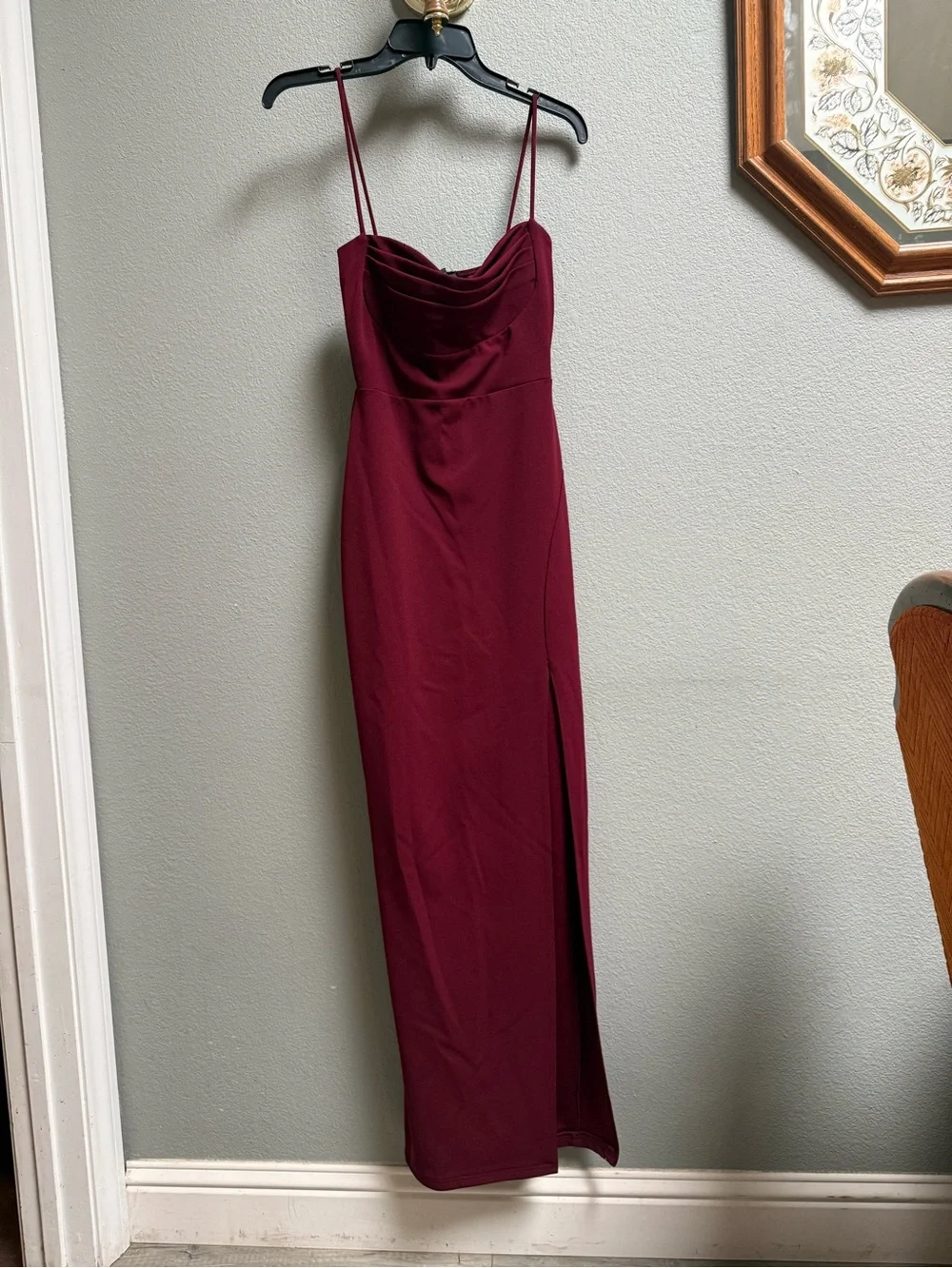 Windsor Burgundy Cowl-Neck Maxi Dress with Slit